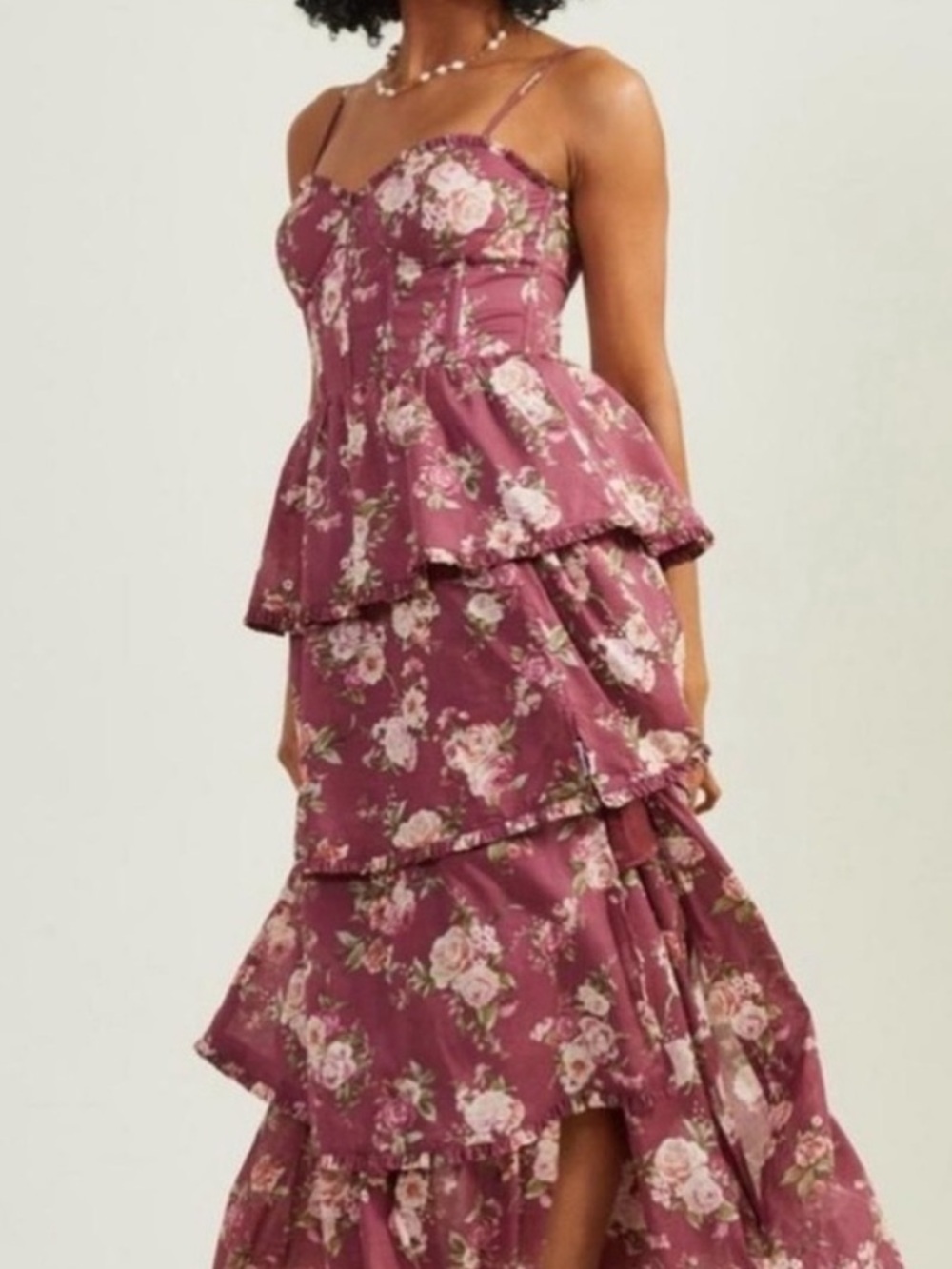 Altar'd State Stellni Floral Maxi Dress Corset-Style Tiered Ruffles Size XL
